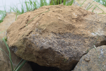 Close-up view large stones with rough texture