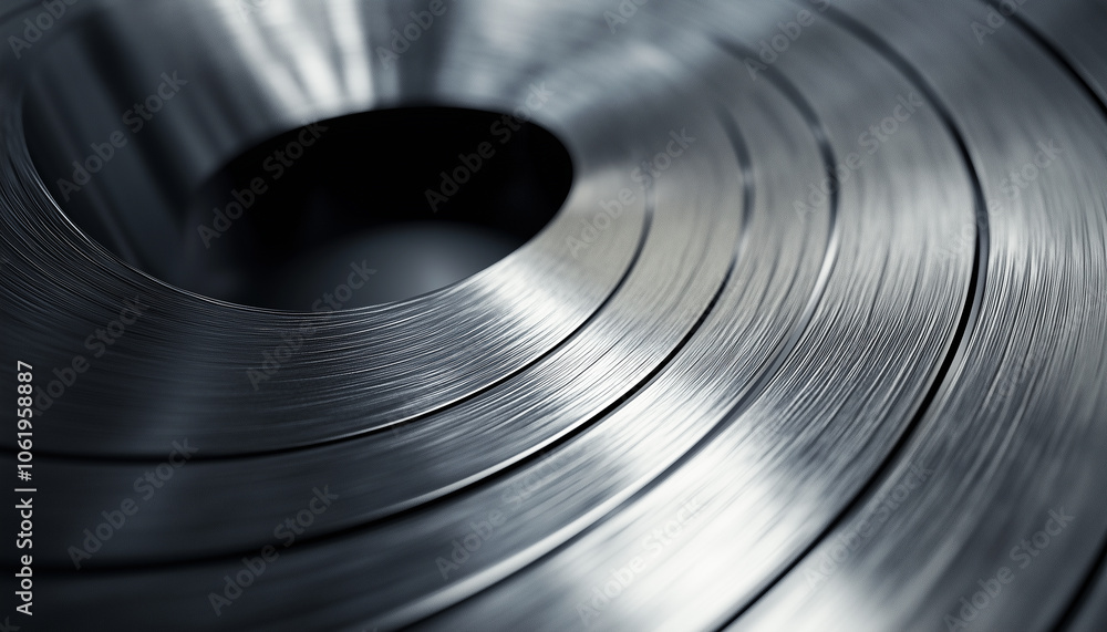Poster close up of brushed metal texture with concentric circular patterns, showcasing sleek and industrial