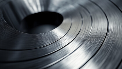 close up of brushed metal texture with concentric circular patterns, showcasing sleek and industrial design. metallic surface reflects light, highlighting its smooth finish