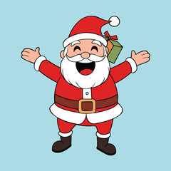 Cheerful Cartoon Santa Claus with Gift
