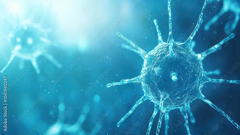 Aufkleber isolated cancer cells with virus swarm in microscopic view
