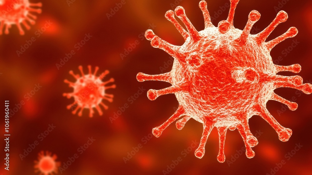 Poster close-up of virus with cellular breakdown in background