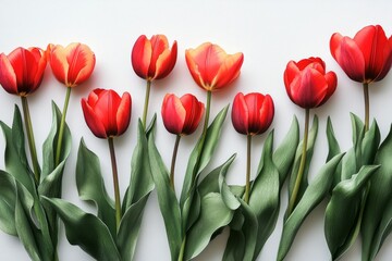 Fototapeta premium Red and Yellow Tulips on White Background