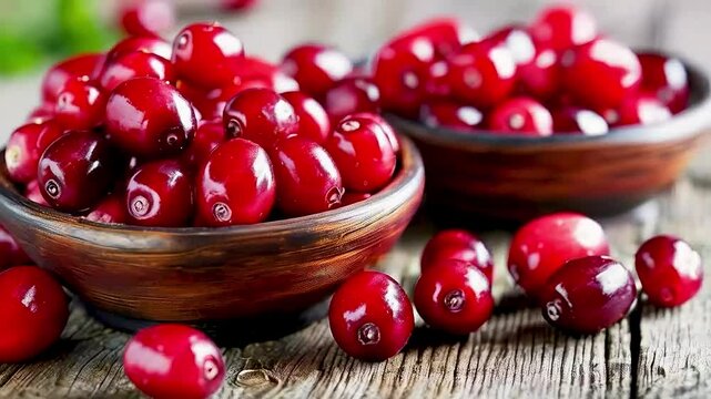 pile of cranberries on a wooden table