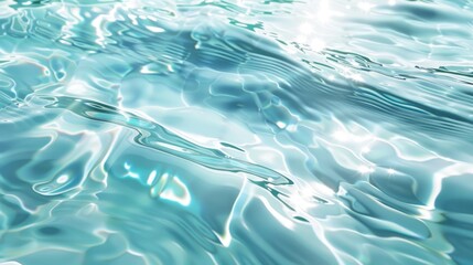 Abstract summer banner background with clear blue water waves texture and sunlight reflections, ideal for cosmetic advertising.