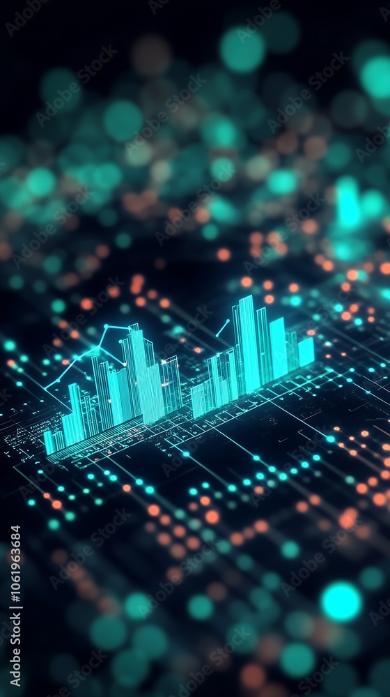 Poster Futuristic digital stock market data visualization with glowing graphs and charts : Generative AI