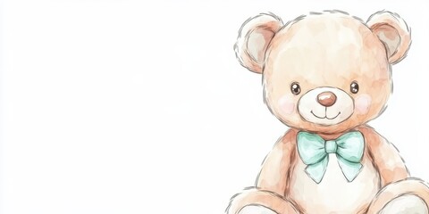 Soft Pastel Teddy Bear with Blue Bowtie