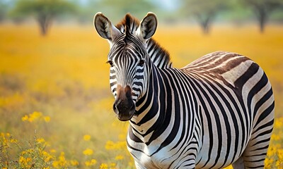 Close up portrait of adorable zebra face looking to the camera.