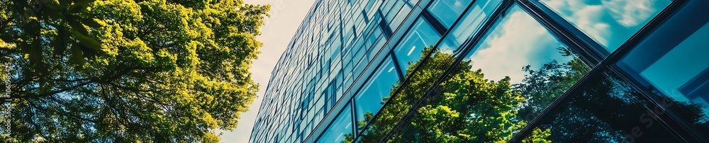 Poster contemporary glass building reflecting sunlight and nature with modern architecture : generative ai