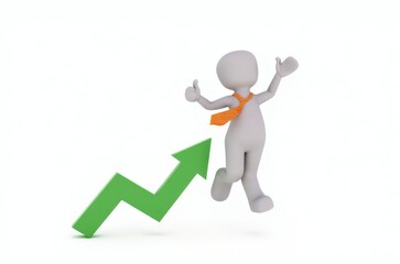 3d man red arrow success chart on white background.