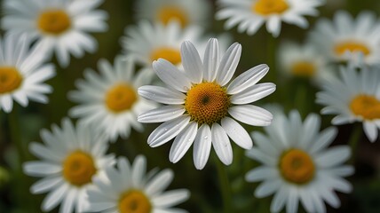 Obraz premium Delicate daisy with white petals, flower blossom in floral bloom, spring nature through summer plant life, botanical meadow with fresh charm.
