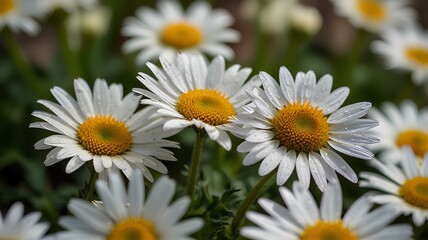 Obraz premium Delicate daisy with white petals, flower blossom in floral bloom, spring nature through summer plant life, botanical meadow with fresh charm.