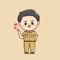cute male teacher character with love finger