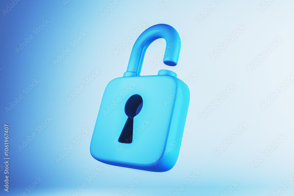 Poster Blue padlock icon on a gradient background representing security and protection. 3D Rendering