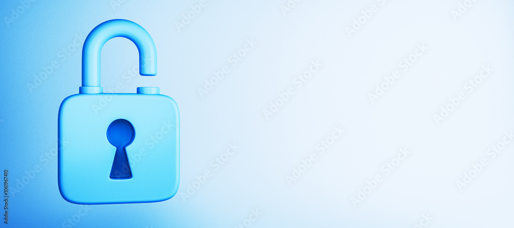 Aufkleber Blue open padlock on a light gradient background. 3D Rendering