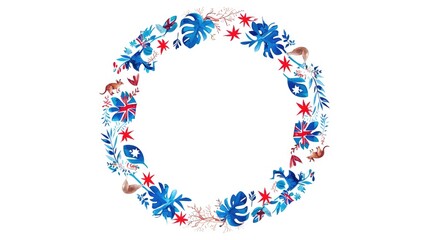 Watercolor floral wreath with tropical leaves and squirrels