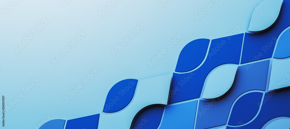 Poster Abstract geometric patterns in blue and white. 3D Rendering