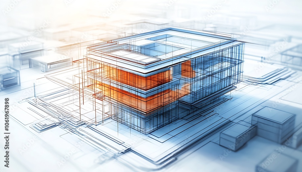 Poster Futuristic Building Architecture Blueprint with Detailed Structural Perspective : Generative AI