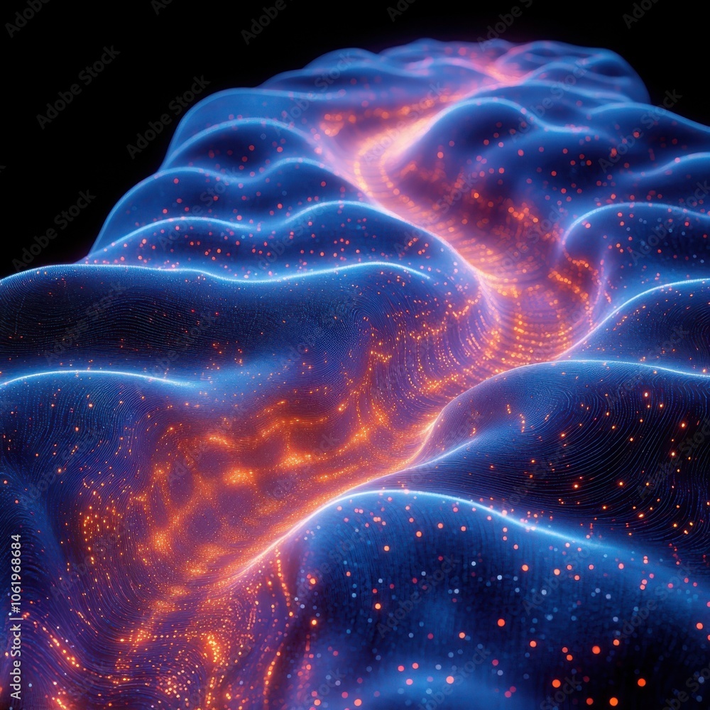 Poster exploring the future of quantum computing through holographic data stream visualizations in a digita