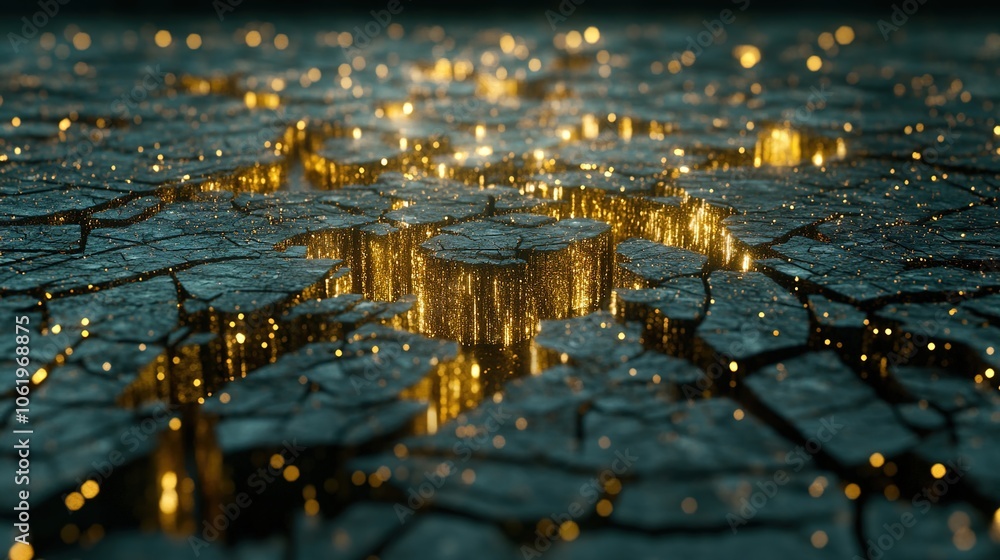 Poster illuminated macro tech lines in golden splendor