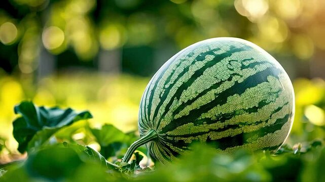 a watermelon  and  some leaves