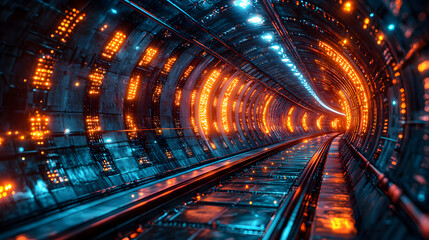 Futuristic tunnel with glowing lights