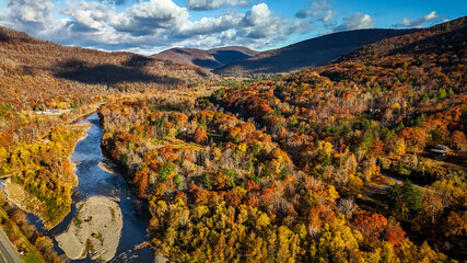 Foliage colors aerial view at Catskills Woodstock in New York