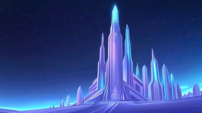 Ethereal Crystal Fortress Under a Starry Sky - Powered by Adobe