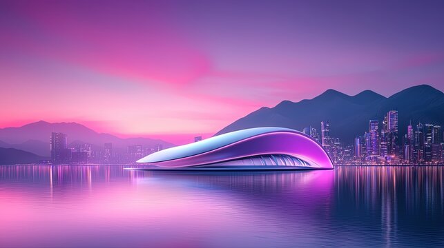 Modern Architectural Marvel Set Against a Colorful Cityscape