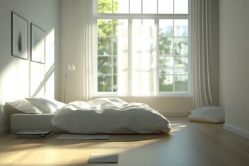 Stylish minimalist bedroom design featuring calming colors and natural elements for a serene space