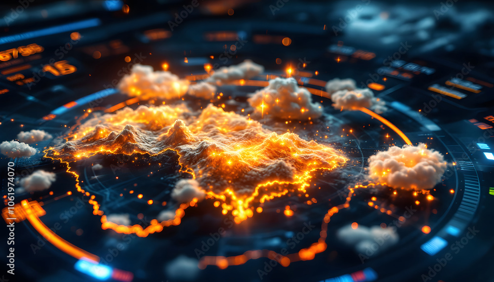 Aufkleber digital weather dashboard display in a stormy cloudscape