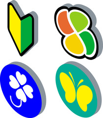 初心者マーク、高齢運転者マークなどの交通標識のアイソメトリックイラストセット