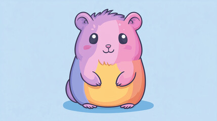 Cute kawaii hamster illustration with a colorful design sitting happily against a pastel background