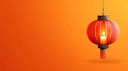 Glowing Red Lantern Against Bright Orange Background