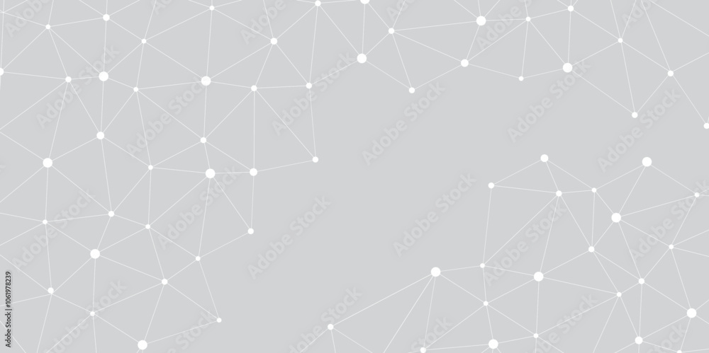 Poster Abstract geometric background with connecting dots and lines with low poly triangle shapes. Polygonal Mesh Background Vector design digital technology concept Global network connection data structure.