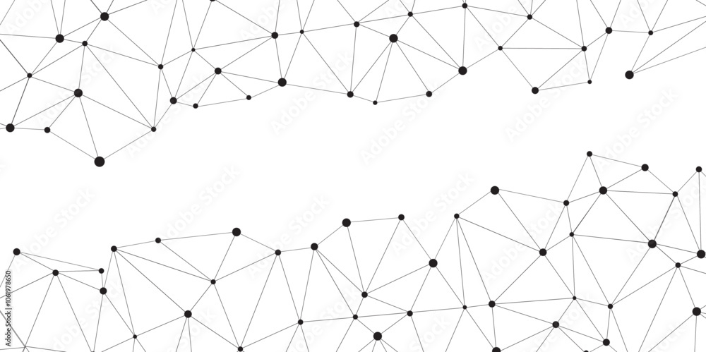 Fototapete Abstract geometric background with connecting dots and lines with low poly triangle shapes. Polygonal Mesh Background Vector design digital technology concept Global network connection data structure.