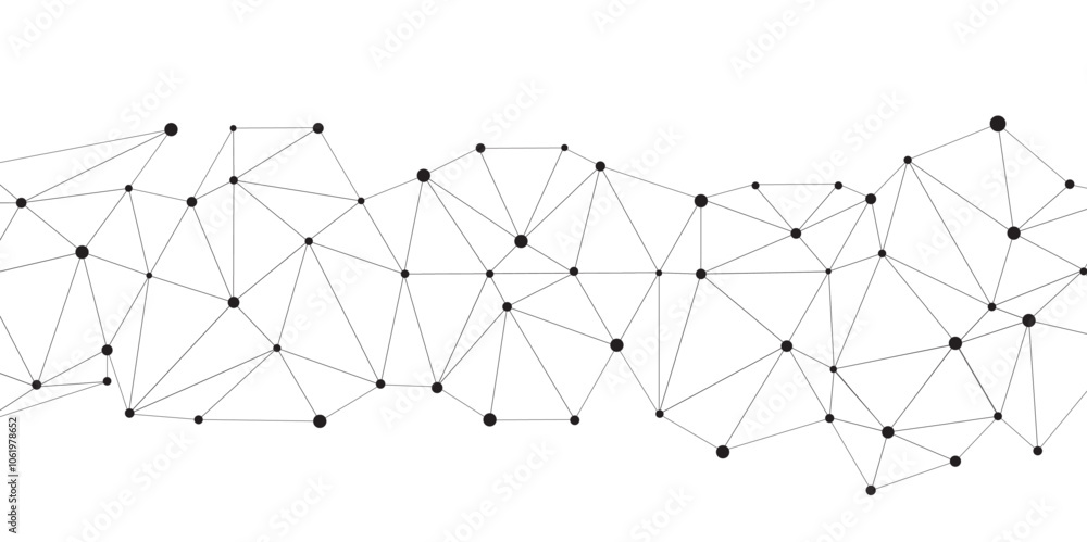 Poster Abstract geometric background with connecting dots and lines with low poly triangle shapes. Polygonal Mesh Background Vector design digital technology concept Global network connection data structure.
