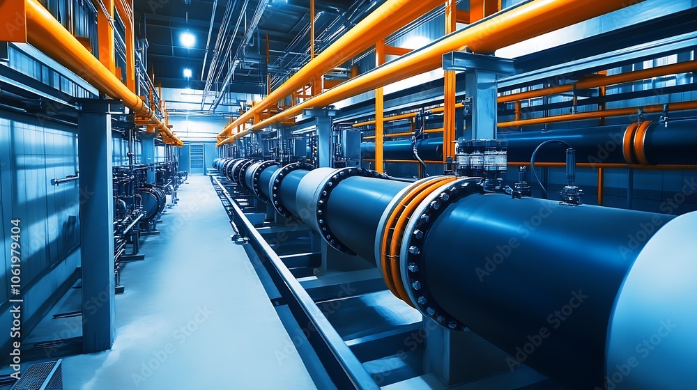 Poster Industrial Pipelines in Modern Factory With Bright Lighting and Metal Structures : Generative AI