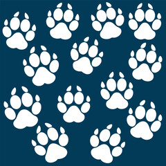 Animal Paw Print Pattern on Dark Blue Background