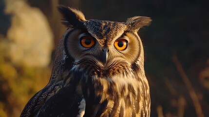 Obraz premium Majestic Owl with Striking Orange Eyes in Nature