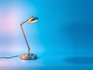 sleek desk lamp illuminated against a vibrant blue background, showcasing its modern design and functionality
