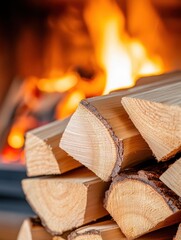 Organized Firewood Storage Next to Classic Fireplace