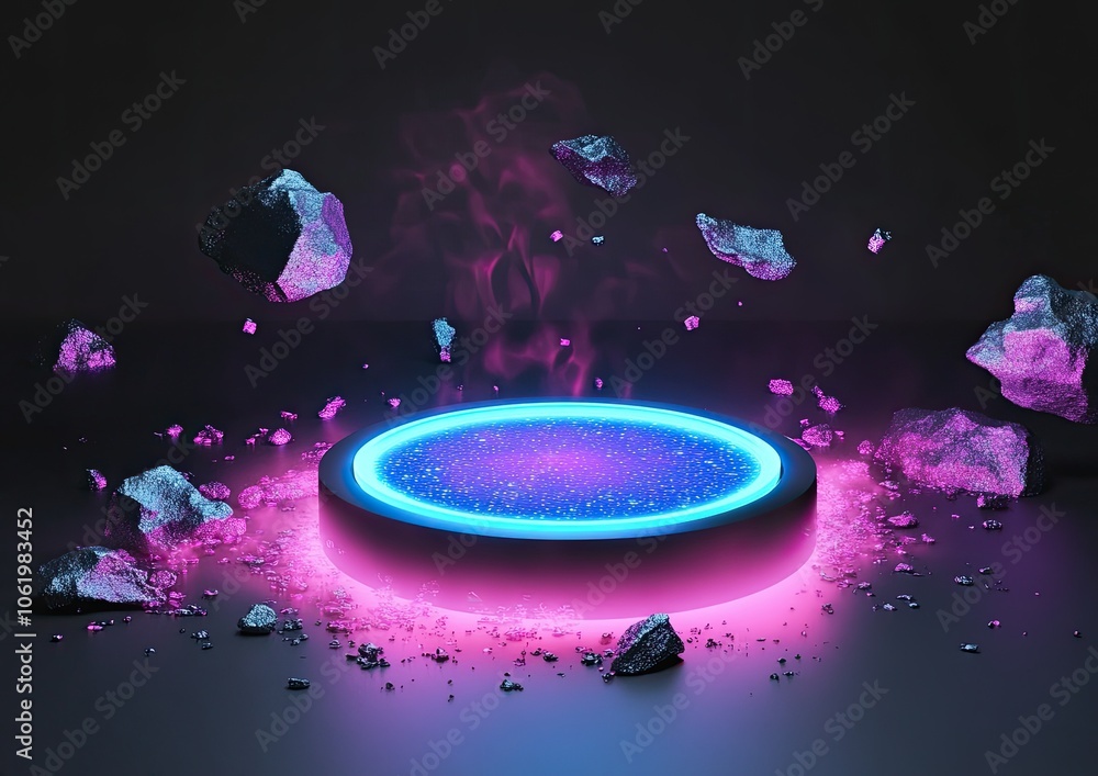 Aufkleber futuristic background. abstract background with neon light and glowing elements in a dark space, a r