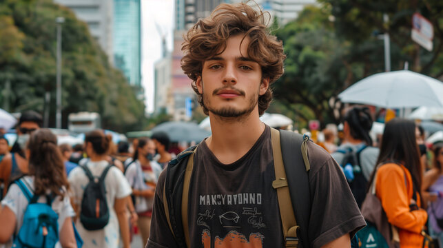 Joven en manifestaci&oacute;n callejera por derechos sociales