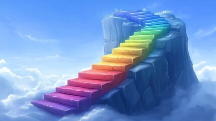 Fototapeta premium A Captivating Spiral Staircase Ascending into a Dreamy Sky of Clouds and Colors, Inviting Exploration and Imagination Possible Beyond
