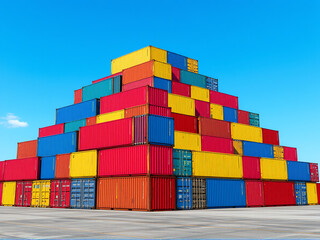 pyramid of containers in the harbor