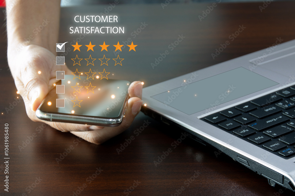 Poster users rate service experience on online application for customer satisfaction survey concept..