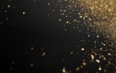 A close-up view of shimmering gold glitter scattered on a dark surface, creating a luxurious effect.