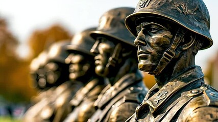a row of statues of soldiers - Powered by Adobe