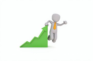 3d man red arrow success chart on white background.